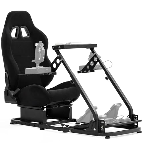 Minneer Foldable Racing Flight Simulation Cockpit with Black Seat Fit for Logitech X56 X52 G920,for Thrustmaster T248,for Fanatec,Double Levers Gaming Wheel,Stand Wheel Pedal & Handbrake Not Included