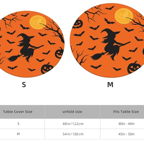 Famame Halloween Witch Moon Pumpkins Round Fitted Tablecloth with Elastic Protector Table Kitchen Dinner Waterproof Oil-Proof Table Covers Fits 40"-44", Small - color: Halloween Witch Moon Pumpkins, size: Small (40"-44")