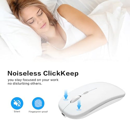 AIKOKOK Wireless Bluetooth Mouse, Rechargeable Dual Mode Mouse,Bright White | BT 5.2 & 2.4G USB Receiver, 3 Adjustable DPI,LED Lights,Slim,Silent,Portable Computer Mouse for Laptop,PC,MacBook,iPad,Tablet - color: Bright White