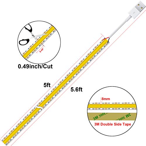 dephen 5V USB LED Light Strip 4.9ft, 4000K Daylight Under Cabinet Lighting | Soft Dotless COB String, Flexible and Cuttable, CRI 90, Sticky Plug in Tape for TV Backlight, Mirror, Bedroom, Computer, DIY - size: 4.92ft-4000K-USB