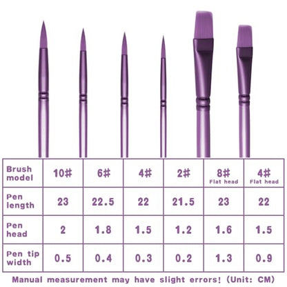 Acrylic Paint Brush Set, 6 pcs Watercolor Brushes, Painting Brush Nylon Hair Brushes for All Purpose Oil Watercolor Painting Beginner Kits (6, Purple) - color: Purple