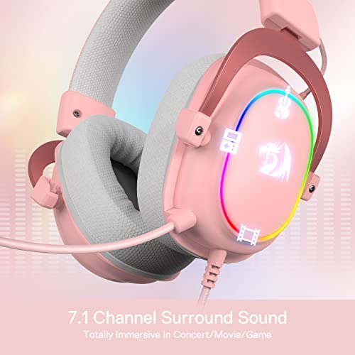 Redragon H510 Zeus-X RGB Pink Wired Gaming Headset - 7.1 Surround Sound - 53MM Audio Drivers in Memory Foam Ear Pads w/Durable Fabric Cover- Multi Platforms Headphone - USB Powered for PC/PS4/NS - color: Pink H510 RGB