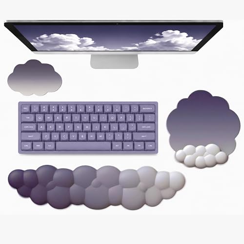 THONIV - Cloud Wrist Rest for Keyboard and Mouse, Soft Memory Foam Support with Non-Slip Base, Cute Cloud Design for Typing, Gaming, Office, Bonus Coaster Included for Desk Aesthetic (Purple Gradient) - color: Purple Gradient