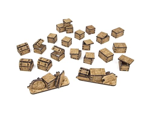 TowerRex Box & Chest DND Terrain, Furniture 28mm Scale Scenery, Accessories for Dungeons & Dragons, Pathfinder, Warhammer, Crate Obstacles Tabletop Wargaming Miniatures, RPG Fantasy Battle Mat