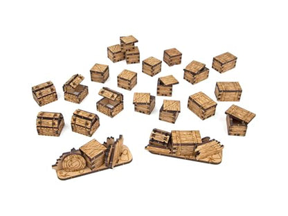 TowerRex Box & Chest DND Terrain, Furniture 28mm Scale Scenery, Accessories for Dungeons & Dragons, Pathfinder, Warhammer, Crate Obstacles Tabletop Wargaming Miniatures, RPG Fantasy Battle Mat