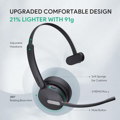 Yealink BH70 Mono Bluetooth Teams Headset with AI Mic for Work from Home PC | 3 Microphone Sound Isolation, Microsoft Teams & Zoom Certified, Compatible with Cisco Zoom Google, 35h Talk, USB-A dongle - color: Black (Teams), style: Mono (USB-C to A)
