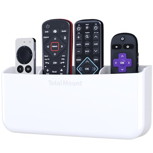 TotalMount Hole-Free Remote Holder – Eliminates Need to Drill Holes in Your Wall (Premium White Holder for 3 or 4 Remotes) - color: White