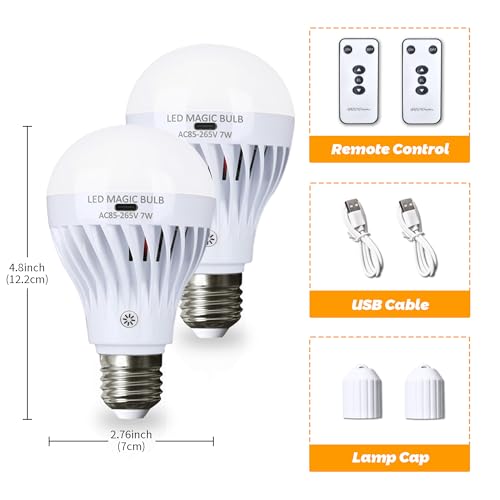 BSOD AC 85-265V 7W LED Magic Bulb with Remote Controller Warm White Emergency Light with Rechargeable Built-in Battery E27 Lamp for Home Indoor Lighting (USB Warm 2 Pack) - color: Usb Warm 2 Pack