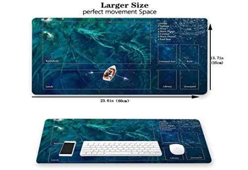 MTG Playmat, Game Play Mat for MTG TCG 24 x 14 inches Trading Card Inked Game Playmats with Storage Bag Smooth Rubber Surface Battle - color: Sea Dragon With Zones