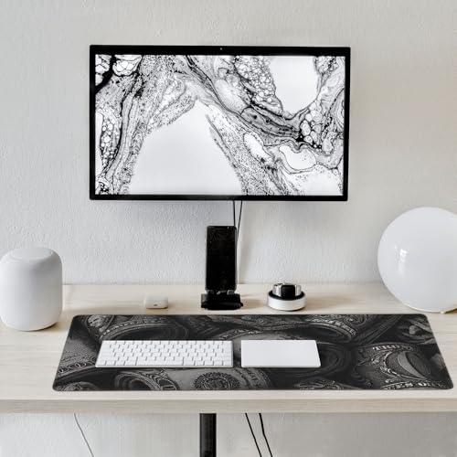 Extra Large Gaming Mouse Pad, Money Design Pattern, Black and White, 35.4 x 15.7 inches, Non-Slip Rubber Base, Stitched Edges - color: Black and White Stripe Money