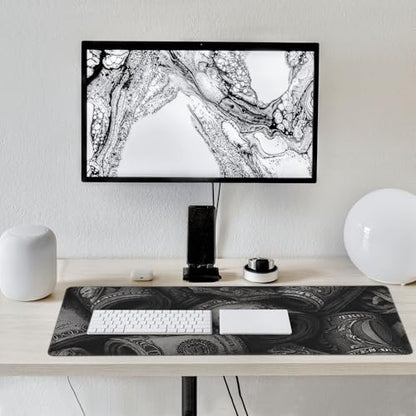 Extra Large Gaming Mouse Pad, Money Design Pattern, Black and White, 35.4 x 15.7 inches, Non-Slip Rubber Base, Stitched Edges - color: Black and White Stripe Money