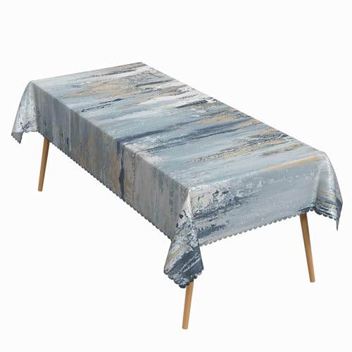 60x84 Inch Modern Abstract Tablecloth Washable Rectangle Cover | Blue Gray Brushstroke Pattern Table Cloth Reusable Durable Polyester Table Cover for Kitchen Dining Room Home Party Decor - color: Zjy03970-g, size: 84" x 60" (Rectangular)
