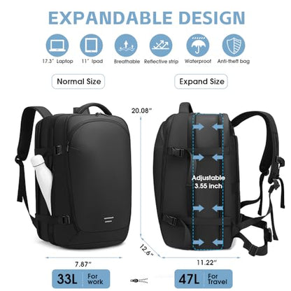 TANGCORLE Vacuum-Compressed Travel Backpack: Expandable, Airline-Approved Laptop Backpack—Unisex Business Backpack - color: Black-a42l
