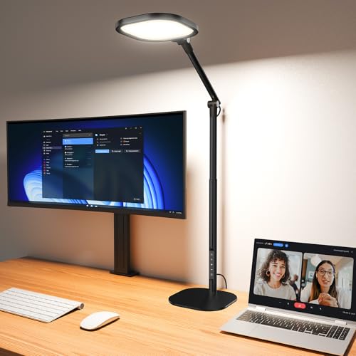 LitONES Led Desk Lamps for Home Office with Base, Tall Desk Lamp with 50 Light Modes & Memory and Timer Func Computer Light, Flexible Adjustable Table Lamps for Video Conference, Architect - size: Black 1 Pack