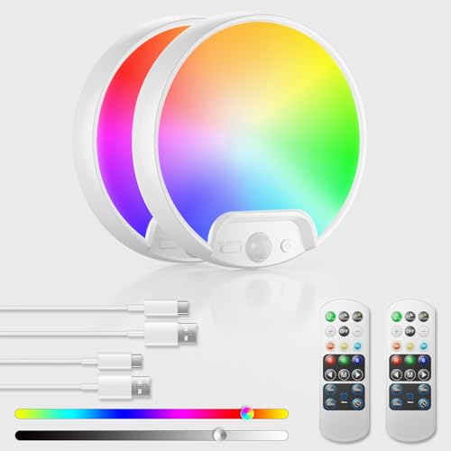 Homelist RGB Rechargeable Shower Motion Sensor Ceiling Light-2 Pack | Battery Operated Ceiling Light No Wiring - 10 Colors Changing for Shower Bathroom, Bedroom, Living Room, Kitchen, Rest Room - color: RGB - 10 Colors, size: 2 Pack