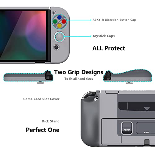 PlayVital AlterGrips Protective Slim Case for Nintendo Switch OLED, Ergonomic Grip Cover for Joycon, Dockable Hard Shell for Switch OLED w/Thumb Grip Caps & Button Caps - color: SFC SNES Classic EU Style