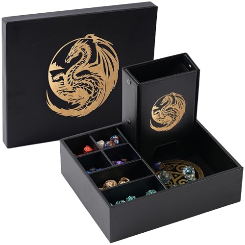 Soar Forge All-in-One Game Roamer - Dice Tray & Tower for DND and RPG | All-in-One Tray & Large Dice Tower for Random Rolls - Stores Sets, Mini's and More Compatible with D&D Gift Accessories - color: Gold Dragon