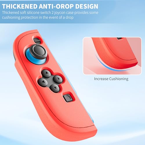 PAWDIARY Switch 2 Controller Case Silicone Softshell, [2 Pieces] Frosted Switch 2 2025 Grip Cover Protector and 2 Thumb Caps, Comfort Handheld Controller Skin Accessories - Red&Blue - color: Red-Blue