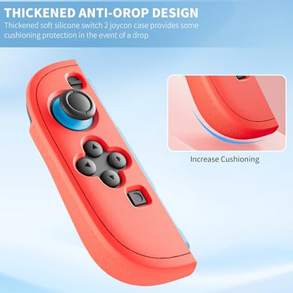 PAWDIARY Switch 2 Controller Case Silicone Softshell, [2 Pieces] Frosted Switch 2 2025 Grip Cover Protector and 2 Thumb Caps, Comfort Handheld Controller Skin Accessories - Red&Blue - color: Red-Blue
