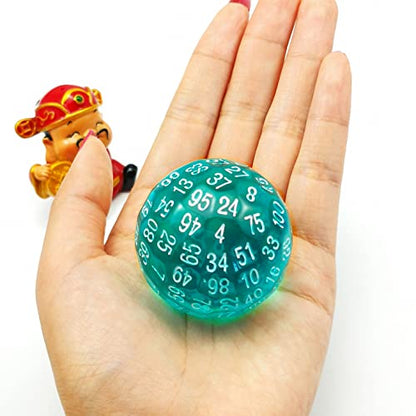 Bescon Translucent Polyhedral Dice 100 Sides Dice, Transparent D100 die, 100 Sided Cube, D100 Game Dice,100-Sided Cube of Teal - color: Translucent Teal D100