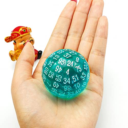 Bescon Translucent Polyhedral Dice 100 Sides Dice, Transparent D100 die, 100 Sided Cube, D100 Game Dice,100-Sided Cube of Teal - color: Translucent Teal D100