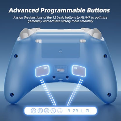Mytrix Wireless Pro Controller, Hall Effect Bluetooth Controllers for Nintendo Switch, PC, Steam, iPad, Mac, Tablet, Laptop, with RGB Light/Macro Keys/Turbo Button, Bamboo Blue - color: Blue