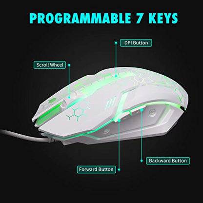 CHONCHOW RGB Gaming Keyboard and Mouse Combo,USB Wired Light Up Keyboard | Rainbow LED Lit Backlight Keyboard Mouse Set for Computer Windows PC PS4 Xbox Laptop iMac Resberry Pi - color: White
