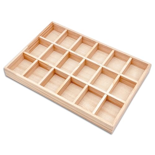 The Display Guys - Stackable Jewelry Tray and Organizer - for Drawers, Dressers, Store Display (18 Compartments, Natural Wood) - color: Wood Natural, size: 18 Compartments