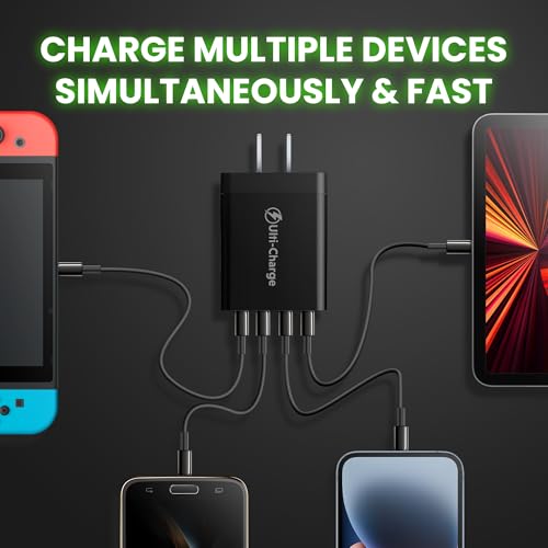 Ulti Charger 4 Ports Quick USBC Charger Boltz Pro Fast Charging Block | Wall Charging Block for Smart Phones, Tablets, Devices with Multiple Ports for Travel & Home, USB C x2, USB A x2, Compact