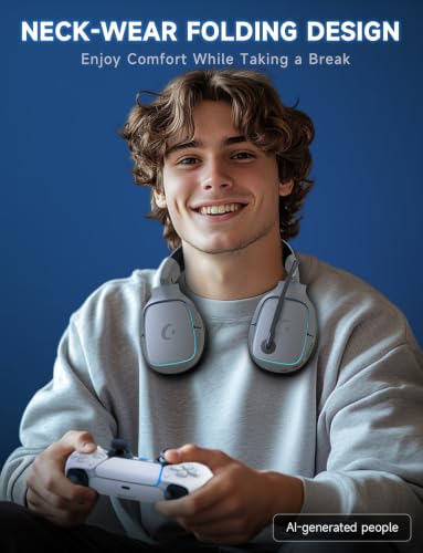 Gvyugke 2.4GHz Wireless Gaming Headsets for PS5, PS4, PC, Switch - Bluetooth 5.3 Gaming Headphones with Noise Canceling Mic, 7.1 Surround Sound, 70H Battery, Blue Lighting - Space Gray - color: Space Gray