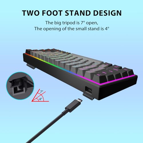 Snpurdiri 60 Percent Machanical Keyboard (Black-Grey, Red Switches) | Full Anti-Ghosting 60% Gaming Keyboard Rainbow Backlit for PC Gamer Office Business - color: Black Grey/Red Switch