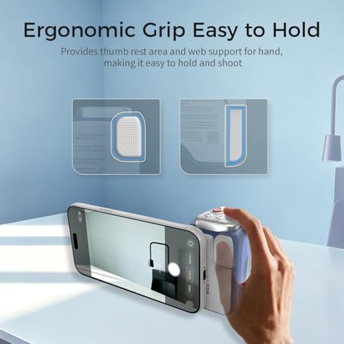 Upgraded Mag-Safe Magnetic Camera Handle Grip with Extended Magnetic Phone Mount with Carabiner & Thumb Rest, Detachable Rechargeable Shutter Remote Compatible with iPhone Pro Max for Video Calls/TK - color: Blue, size: ARCO Biner