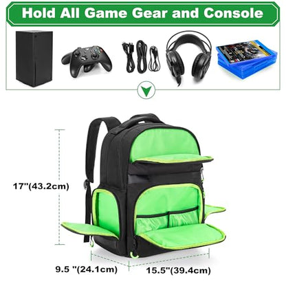 PGmoon Carry Backpack Compatible with Xbox Series X/S Console, Travel Carrying Case with Separate Storage Room for Console, Headset, Controllers, Multiple Pockets for Gaming Accessories(Patent Design)