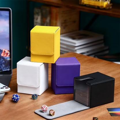 Yookeer 4 Pieces Leather Deck Card Boxes Cards Deck Game Box for Collectible Playing Card Box Compatible with MTG Commander(White, Black, Purple, Yellow,Vertical) - color: White, Black, Purple, Yellow, style: Vertical