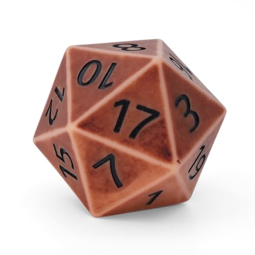 Giant 55mm D20 Resin Dice for RPG & Tabletop Gaming | Precision-carved gold numerals, 6&9 marked, velvet pouch for TTRPG,weddings, birthday party(Brown Ancient) - color: Brown Ancient