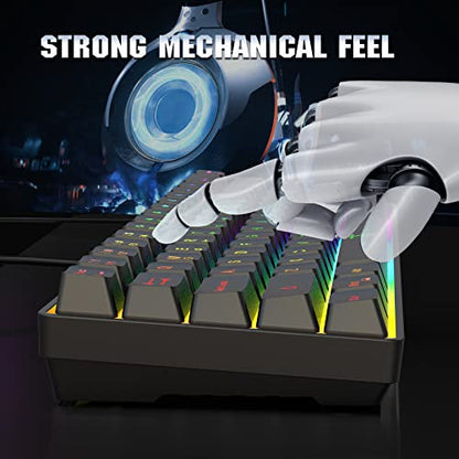 Snpurdiri 60% Wired Gaming Keyboard, 68 Keys, Black | Rainbow Backlit Mini Membrane Gaming Keyboard for Windows PC Gamers - color: Black(Rainbow)