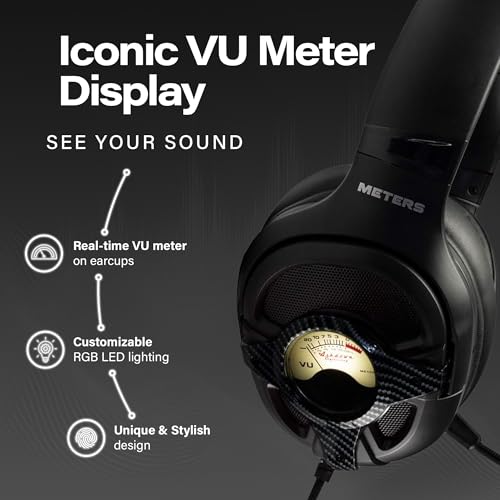 Meters Level-Up Gaming Headsets with RGB VU Virtual 7.1 Surround Sound, 50mm Drivers & Detachable Mic - USB Gaming Headphones Compatible with PC, Laptop & PS4 - Zero Latency (Carbon)