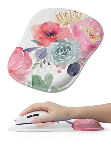 Watercolor Floral Ergonomic Mouse Pad for Carpal Tunnel Pain Relief, 65% Usable Mouse Area, Memory Foam Concave Wrist Rest for Office, PC, Gaming - color: 04 Watercolor Flower