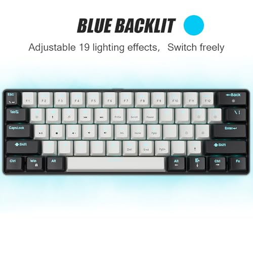 abucow 60% Mechanical Gaming Keyboard Brown Switch Wired Compact Keyboard Anti-Ghosting No-Conflict 61 Swappable keycaps Ergonomic Design for Windows/Mac (Black-White) - color: Black-White
