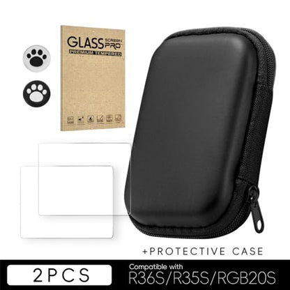 Hesupy Storage Case with 2PCS Protective Film for R36S/R35S/RGB20S Handheld Game Console, Travel Carrying Bag Hard EVA Protective Cover Organizer with 2 Keycaps (Black Set) - color: Black Set