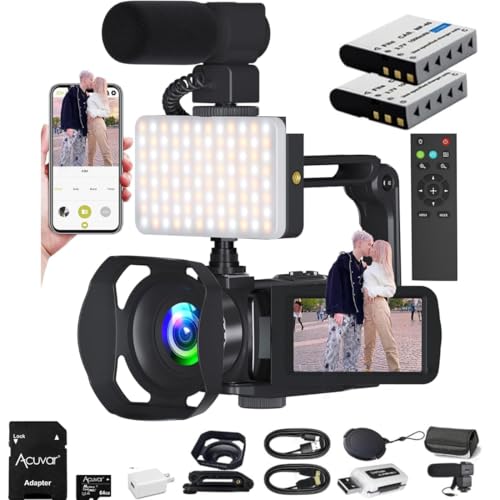 Acuvar 4K Video Camera Camcorder with 48MP – Vlogging Camera for YouTube, 60FPS, 18X Zoom, WiFi, Night Vision, Mic, Stabilizer, Tripod, 64GB Storage Kit - style: Premium Kit