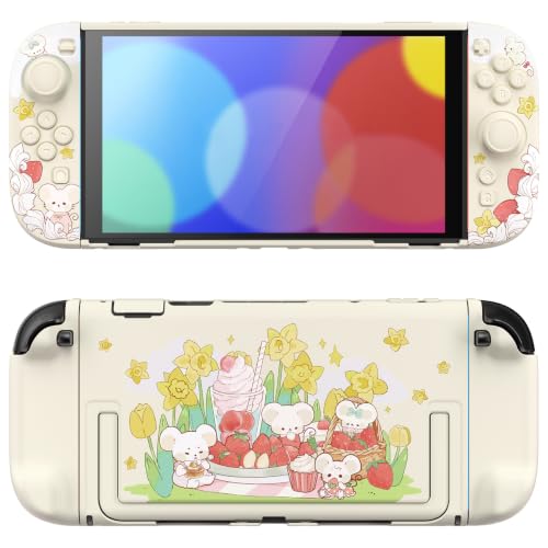 PlayVital Protective Case for Nintendo Switch 2 - Kawaii Dockable Hard Case Shell for Switch 2 with Thumb Grip & Sticker & Button Caps, Anti-Scratch, Shockproof Cover Skin - Creamy Mousie Picnic - color: Creamy Mousie Picnic