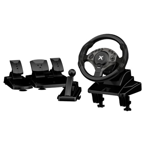DOYO F9 Pro 900° Racing Steering Wheel with H-Shifter & Linear Pedals, Hall Effect Precise Linear Steering, Dual Mode Switch, Adjustable Tilt Height Sim Racing Wheel for PC PS3 Truck Drift Games - color: Black-270/450/900° 6-Speed H-Pattern Shifter