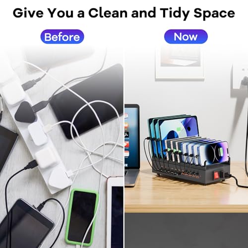 USB~C Charger Block, 300W 22 Port (11 USΒ A & 11 USΒ~C) USB Charging Station for Multiple Devices, Desktop Wall Fast Charger with Storage Dividers, USΒ Power Strip Suitable for Home Office School