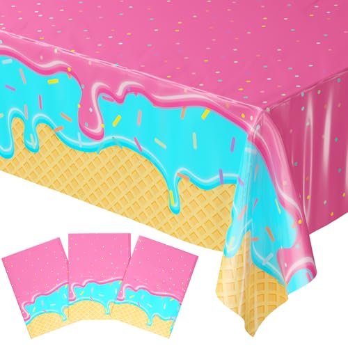 Blue Orchards Ice Cream Table Cover (Pack of 3) - 54"x108" XL - Disposable Plastic Tablecloth, Sweet Treats Sundae Theme Party Decorations, Summer Pool Birthday, Baby Shower Decor, Dessert Backdrop - color: Ice Cream (Pack of 3)