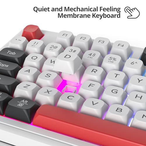 Fogruaden 96% Wireless Quiet Silent Gaming Keyboard with Number Pad & Knob, Mechanical Feel, Spill-Resistant, Multimedia Keys, Wired/BT/2.4G, USB Rechargeable Membrane Computer Keyboard for Win/Mac - color: White