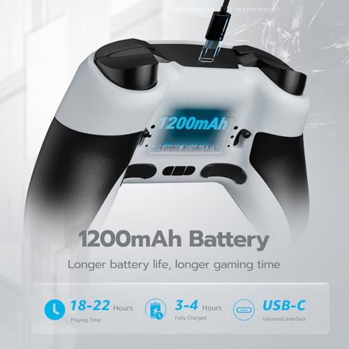 ISHAKO Wireless Gaming Controller with Hall Effect Joysticks&Triggers, 1200mAh Battery, 1000Hz Polling Rate, 4 Back Buttons, RGB Lighting – Works with PC Windows/Mac/Steam/Luna/Tesla/Switch- White - color: Silver