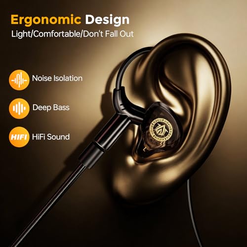 BlueFire Wired Gaming Earbuds with Mic, in-Ear Headphones with Deep Bass, Noise Isolating HiFi Earphones, 3.5mm Plug for PC PS5 Phone, Detachable Mic & Volume Control