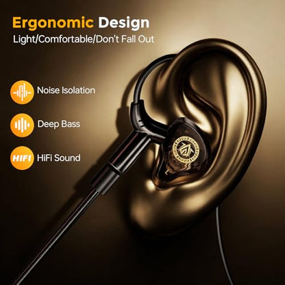 BlueFire Wired Gaming Earbuds with Mic, in-Ear Headphones with Deep Bass, Noise Isolating HiFi Earphones, 3.5mm Plug for PC PS5 Phone, Detachable Mic & Volume Control