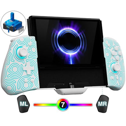 FUNLAB Switch Joypad Controllers for Nintendo Switch/OLED Joycon Replacement, Customizable Switch handheld Controller with Hall Effect Joysticks, Luminous One-Piece Controles Joypad Controller - 7 LED Colors - color: White-Eyes Pattern